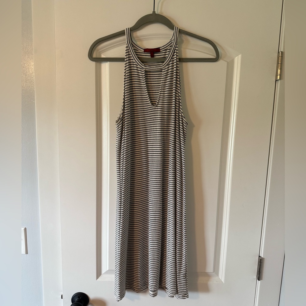 White and Black Striped Halter Dress